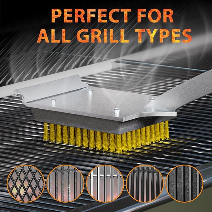 ENLOY Copper Wire Grill Brush Replacement Head, Grill Cleaning Bristle Brush with 4 Screws, BBQ Cleaning Replacement Brush Head for Gas, Porcelain, Ceramic, Cast Iron, Stainless Steel Grills and More