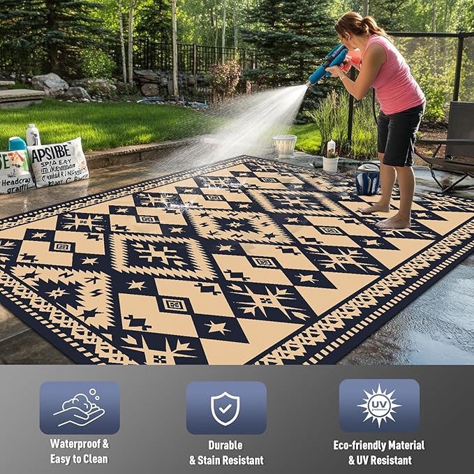 WILDROOTS 5x8 Feet Plastic Bohemian Outdoor Rug, Stain Resistant Waterproof Reversible Outdoor Patio Rug, Fade Resistant Camping Rug