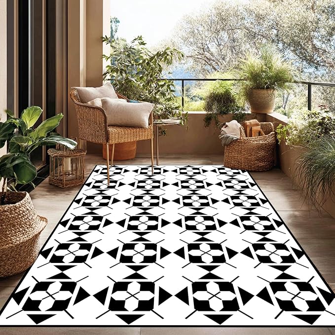 WILDROOTS 5x8 Feet Frame-in-Frame Plastic Outdoor Rug, Stain Resistant Waterproof Reversible Outdoor Patio Rug, Fade Resistant Camping Rug