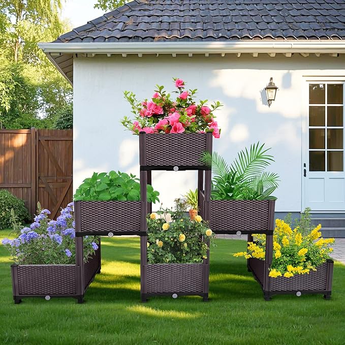 Emalie Raised Garden Beds Elevated Plastic Planter Box with Drainage Plugs Perfect for Vegetables Flowers Herbs Growing Outdoor, 73.0" Lx15.7 Wx40.9 H Brown