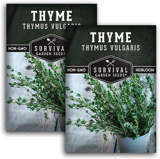 Survival Garden Seeds - Thyme Seed for Planting - 2 Packs with Instructions to Plant and Grow Thymus Vulgaris Herb Plants in Your Home Vegetable Garden - Non-GMO Heirloom Variety