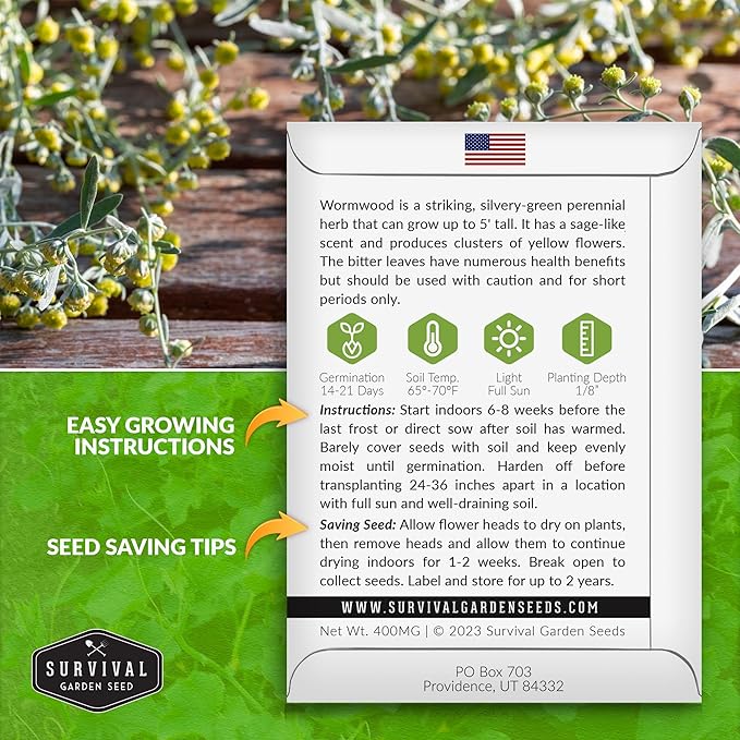 Wormwood Seeds for Planting - 3 Packets with Instructions to Plant and Grow Beneficial Medicinal Herbs in Your Home Herb Garden - Non-GMO Heirloom Variety - Survival Garden Seeds