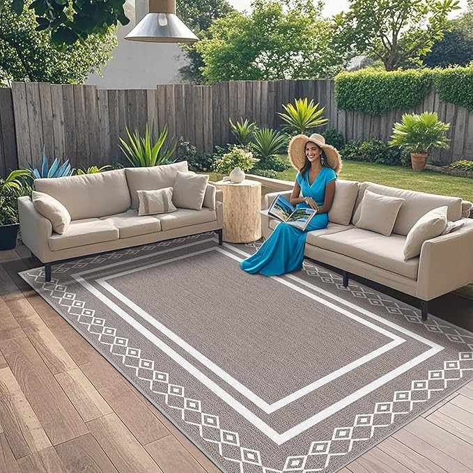 Outdoor Patio Rug, Outside Rectangular Carpet, Moroccan Geometric Rugs, Washable Large Indoor Outdoor Rug 6x9 Mats for RV, Picnic, Backyard, Deck, Balcony, Porch, Beach