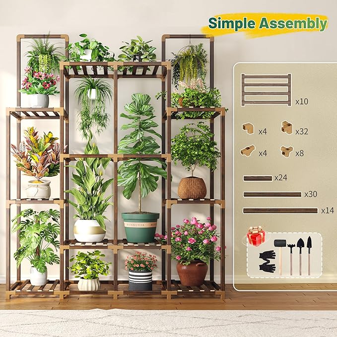 EnHomee Plant Stand Indoor Tall Plant Stand Outdoor Large Wood Plant Shelf Indoor for 14 Pots Plants,4-tiers Plant Holder for Patio Living Room Gardening Balcony 44.8" Wx47.2 Hx11.78 D
