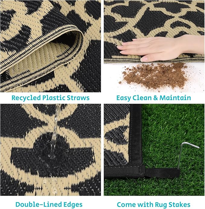 HEBE Outdoor Rug Waterproof 5x8, Reversible Plastic Straw Rug RV Camping Rug, Indoor Outdoor Patio Mat Clearance, Outside Carpet for Porch,Deck,Camper,Balcony,Backyard,Picnic