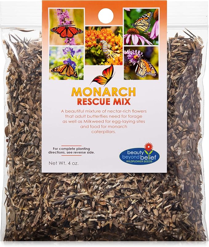 Monarch Butterfly Rescue Wildflower Seeds 4oz. Bulk Open-Pollinated Wildflower Seed Packet, No Fillers, Annual, Perennial Milkweed Seeds for Monarch Butterfly 4 oz