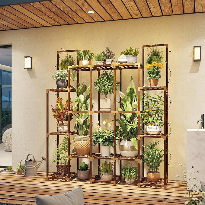 EnHomee Plant Stand Indoor Tall Plant Stand Outdoor Large Wood Plant Shelf Indoor for 20 Pots Plants,4-tiers Plant Holder for Patio Living Room Gardening Balcony 56.1" Wx47 Hx11.78 D