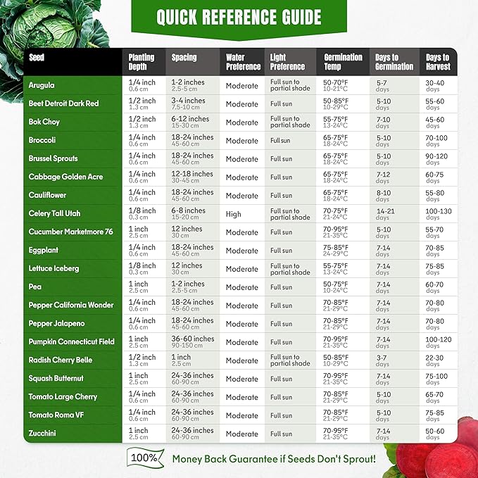 20 Vegetable Seeds For Planting Indoor Outdoor Variety Pack Home Garden Starter Kit Plant Marker 3900+ Non-GMO Heirloom Broccoli Cabbage Zucchini Cauliflower Pumpkin Celery Pea Cucumber Tomato Arugula