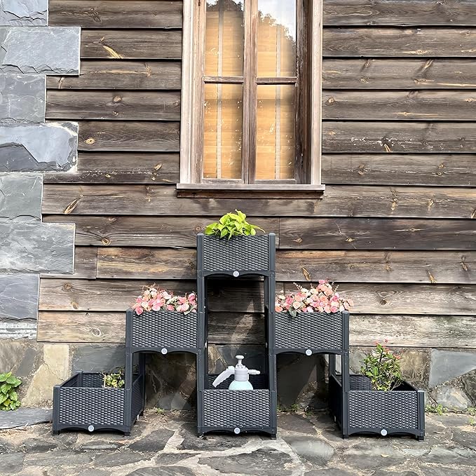 Emalie Raised Garden Beds Elevated Plastic Planter Box with Drainage Plugs Perfect for Vegetables Flowers Herbs Growing Outdoor, 73.0" Lx15.7 Wx40.9 H Grey