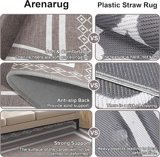 Outdoor Patio Rug, Outside Rectangular Carpet, Moroccan Geometric Rugs, Washable Large Indoor Outdoor Rug 6x9 Mats for RV, Picnic, Backyard, Deck, Balcony, Porch, Beach