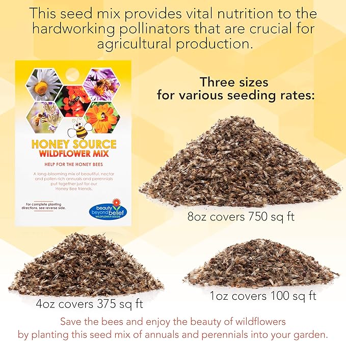 Honey Source Wildflower Seeds Mix for Honey Bees 1oz - Premium Annual and Perennial Flower Seed Mix – Bulk Planting for Pollinator