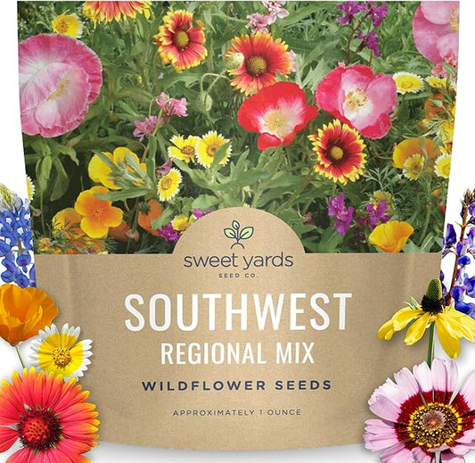 Southwest Regional Mix - Large 1 Ounce Packet - 15,000 Flower Seeds for Planting - Wildflower Mix