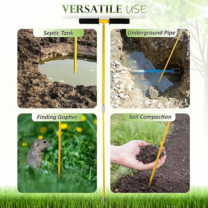 FEBTECH - Septic Tank Probe - Insulated Metal Soil Probe Rod - 60-Inch Long Overall, 3/8" Septic Tank Finder Probing Rod,T-Handle Septic Tank Locator Tool for Gardening, Agriculture, Septic Systems