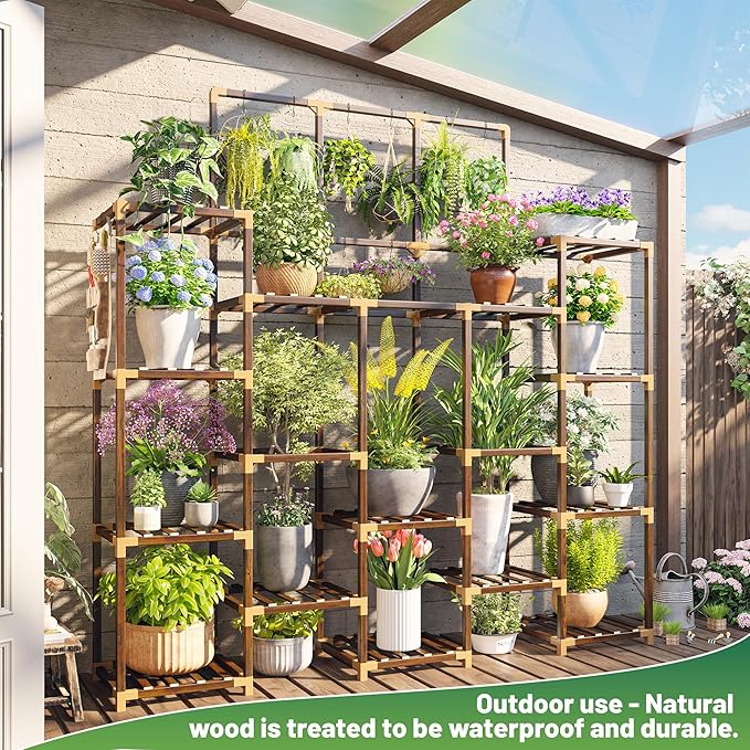 EnHomee Plant Stand Indoor Tall Plant Stand Outdoor Large Wood Plant Shelf Indoor for 22 Pots Plants,4-tiers Plant Holder for Patio Living Room Gardening Balcony 55.9" Wx63.1 Hx11.78 D
