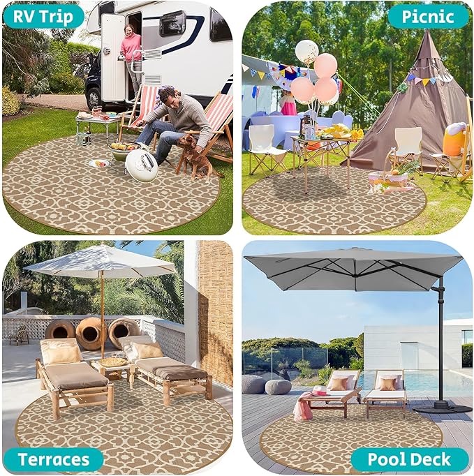HEBE Outdoor Rug Waterproof 8ft, Plastic Straw Rug Camping Rug, Reversible Outdoor Patio Rugs RV Mat Clearance, Indoor Outside Floor Carpet for Porch,Deck,Camper,Balcony,Backyard