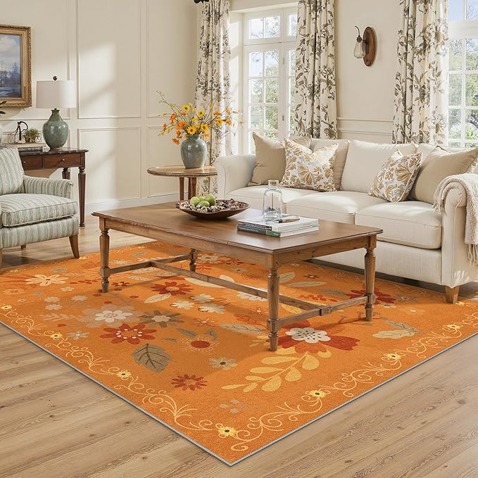 GENIMO Indoor Outdoor Area Rug 5' X 7' Waterproof, Washable Door Mat Non Shedding, Easy Cleaning Floral Outdoor Carpet for Patio, Entryway, Porch, Bathroom, Living Room, Bedroom, Backyard