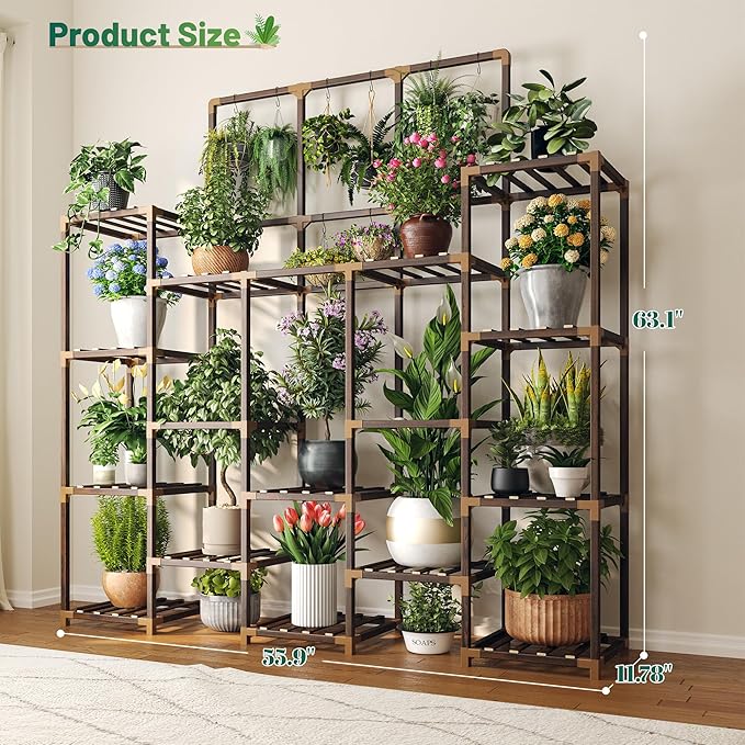 EnHomee Plant Stand Indoor Tall Plant Stand Outdoor Large Wood Plant Shelf Indoor for 22 Pots Plants,4-tiers Plant Holder for Patio Living Room Gardening Balcony 55.9" Wx63.1 Hx11.78 D