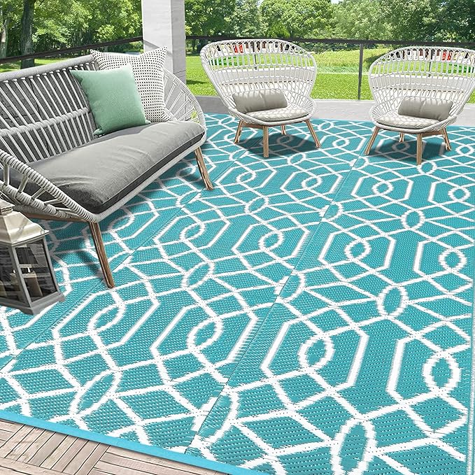 HEBE Outdoor Rug Waterproof 9x12, Reversible Plastic Straw Rug RV Camping Rug, Indoor Outdoor Patio Mat Clearance, Outside Carpet for Porch,Deck,Camper,Balcony,Backyard,Picnic