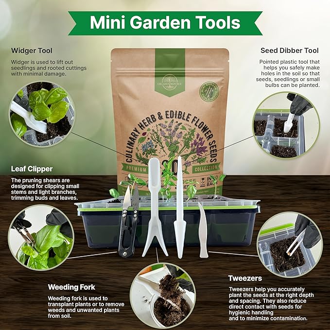 Organo Republic 20 Culinary Herbs & Edible Flower Seeds Variety Pack for Planting Indoor & Outdoor. 9500+ Non-GMO Heirloom Flower Garden Seeds: Basil, Borage, Echinacea, Lavender, Oregano Seeds & More