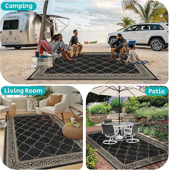 HEBE Outdoor Rug Waterproof 8x10, Reversible Plastic Straw Rug RV Camping Rug, Indoor Outdoor Patio Mat Clearance, Outside Carpet for Porch,Deck,Camper,Balcony,Backyard,Picnic