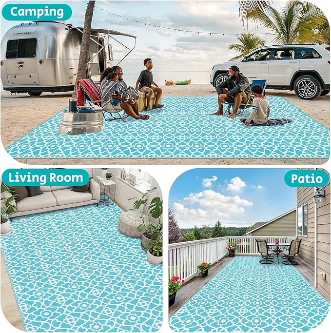 HEBE Outdoor Rug Waterproof 9x18, Plastic Straw Rug Camping Rug, Reversible Outdoor Patio Rugs RV Mat Clearance, Indoor Outside Floor Carpet for Porch,Deck,Camper,Balcony,Backyard