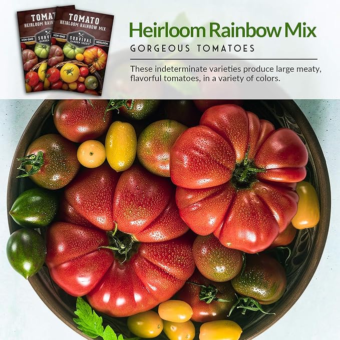 Survival Garden Seeds - Heirloom Rainbow Mix Tomato Seed for Planting - Packet with Instructions to Plant & Grow in Your Home Vegetable Garden - Non-GMO Heirloom Rainbow Tomato Seeds Variety Pack