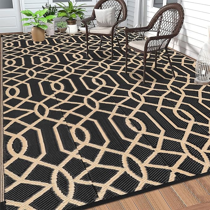 HEBE Outdoor Rug Waterproof 6x9, Reversible Plastic Straw Rug RV Camping Rug, Indoor Outdoor Patio Mat Clearance, Outside Carpet for Porch,Deck,Camper,Balcony,Backyard,Picnic