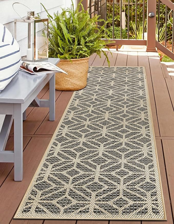 Rugshop Contemporary Geometric Indoor/Outdoor Runner Rug 2' 3" X 10' Blue