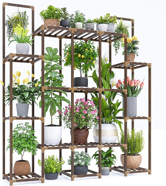EnHomee Plant Stand Indoor Tall Plant Stand Outdoor Large Wood Plant Shelf Indoor for 20 Pots Plants,4-tiers Plant Holder for Patio Living Room Gardening Balcony 56.1" Wx47 Hx11.78 D