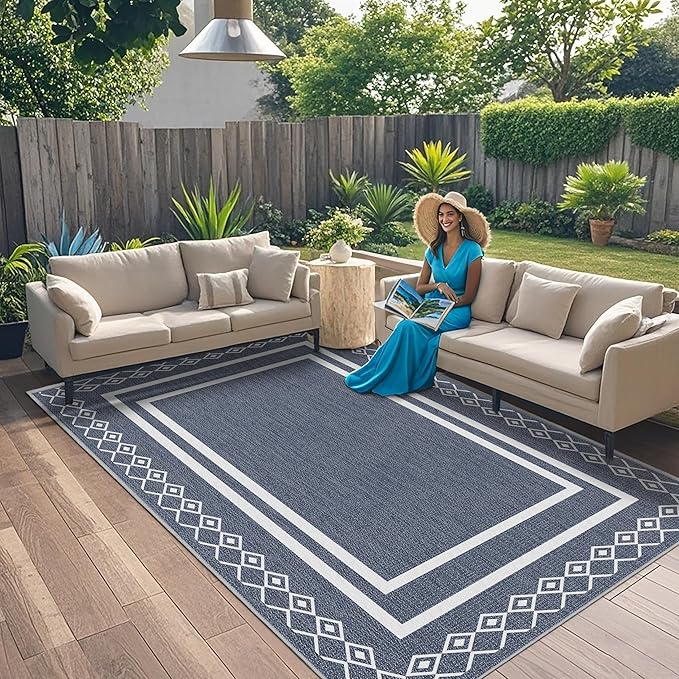 Outdoor Patio Rug, Outside Rectangular Carpet, Moroccan Geometric Rugs, Washable Large Indoor Outdoor Rug Mats for RV, Picnic, Backyard, Deck, Balcony, Porch, Beach 5'x8'