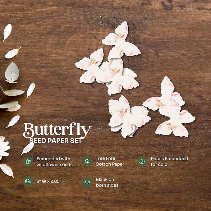 Set of 24 Pink Butterfly – Plantable Seed Paper for Weddings, Gifts, and Life Events