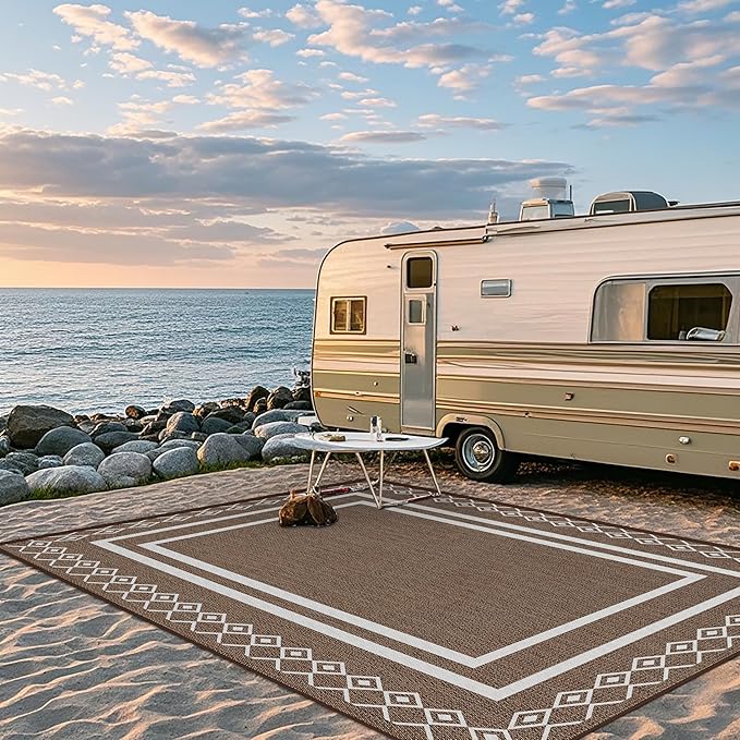 Outdoor Patio Rug, Outside Rectangular Carpet, Moroccan Geometric Rugs, Washable Large Indoor Outdoor Rug Mats for RV, Picnic, Backyard, Deck, Balcony, Porch, Beach 5'x8'
