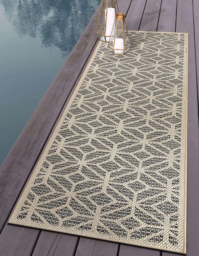 Rugshop Contemporary Geometric Indoor/Outdoor Runner Rug 2' 3" X 12' Blue