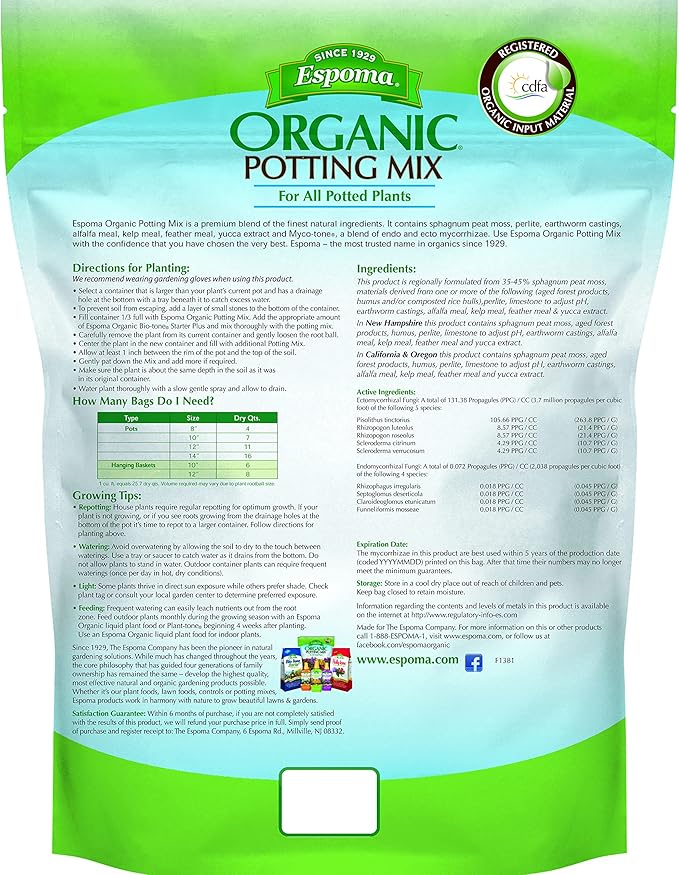 Espoma Organic Potting Soil Mix - All Natural Potting Mix For All Indoor & Outdoor Containers Including Herbs & Vegetables. For Organic Gardening, 8qt. bag. Pack of 2