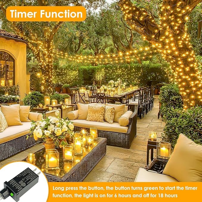 Extra Long 99Ft 300 LED Fairy Lights Plug in, Waterproof String Lights Outdoor & Indoor 8 Modes with Timer, Twinkle Light for Girl's Room Garden Birthday Halloween Christmas Decorations (Warm White)
