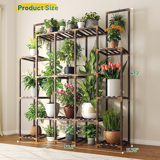 EnHomee Plant Stand Indoor Tall Plant Stand Outdoor Large Wood Plant Shelf Indoor for 20 Pots Plants,4-tiers Plant Holder for Patio Living Room Gardening Balcony 56.1" Wx47 Hx11.78 D