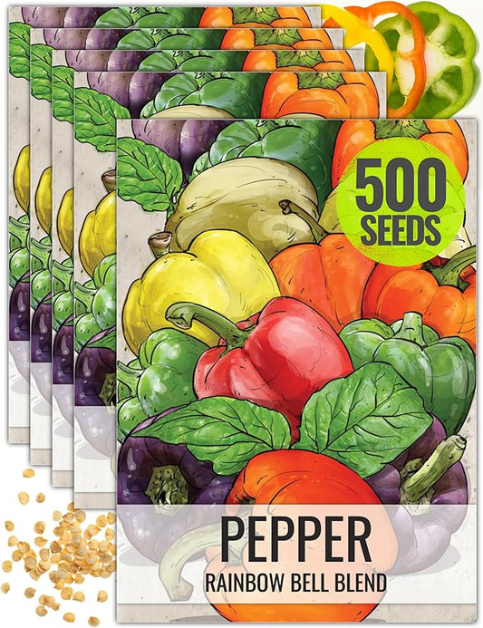 Seed Needs Rainbow Bell Pepper Seeds for Planting - Non-GMO, Heirloom & Untreated - Organically Grow a Home Grown Garden Outdoors for Healthy Vegetables (5 Packs)