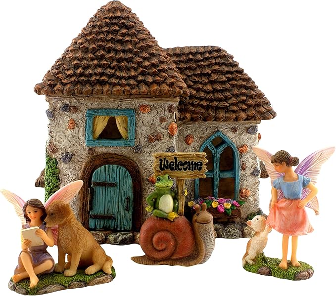 Fairy Garden House Kit - Fairy House, Fairy Garden Accessories Outdoor & Fairies for Fairy Garden – Fairy Houses for Gardens Outdoor - 4 Piece Kit for Adults