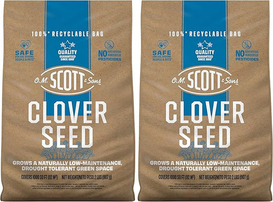 O.M. Scott and Sons Clover Seed, Lawn Seed Grows a Naturally Low Maintenance, Drought-Tolerant Lawn, 1,000 sq. ft., 2 lb., 2-Pack