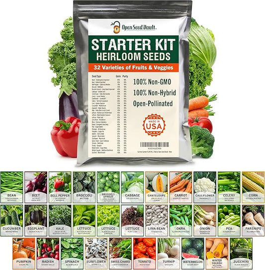 Open Seed Vault 15,000 Non GMO Heirloom Vegetable Seeds for Planting Vegetables and Fruits - 32 Variety Pack of Vegetable Seeds for Gardening, Survival Gear, Seed Vault Emergency Supplies Kit