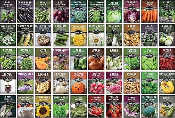 Survival Garden Seeds Homesteader Collection - 50 Packs Non-GMO Heirloom Vegetable, Fruit, Herb Seed Varieties for Growing a Victory Garden - Plant & Grow Survival Food - Emergency Preparedness Gear