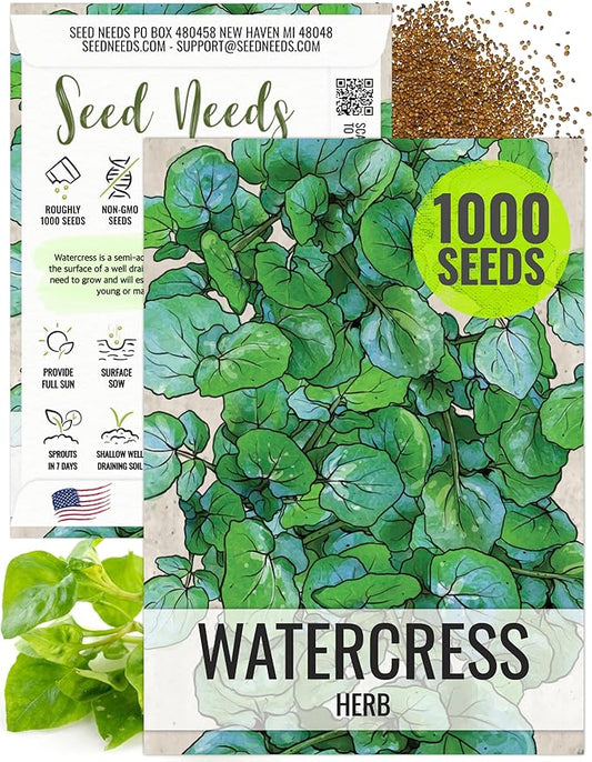 Seed Needs Watercress Seeds for Planting - Non-GMO, Heirloom & Untreated - Organically Grow Your own Culinary Herb Garden Indoors or Outdoors (1 Pack)