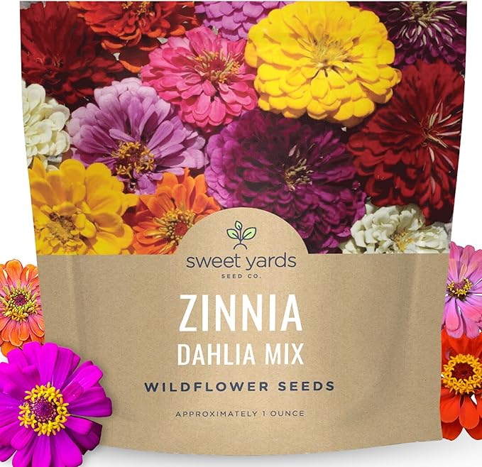 Zinnia Dahlia Mix - Large 1 Ounce Packet - 4,000 Flower Seeds for Planting - Zinnia elegans