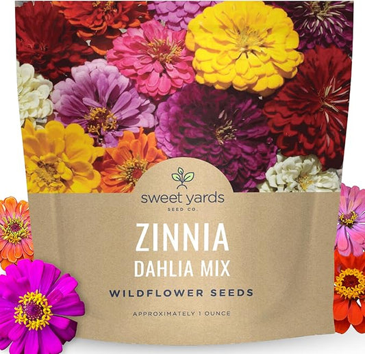 Zinnia Dahlia Mix - Large 1 Ounce Packet - 4,000 Flower Seeds for Planting - Zinnia elegans