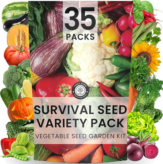 35 Vegetable Seeds | Survival Variety Pack | 2025 Season | Individually Packed Vegetables, Herbs and Fruits | Emergency Seed Vault for Doomsday Prepping | by Family Sown