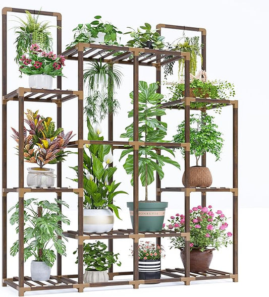 EnHomee Plant Stand Indoor Tall Plant Stand Outdoor Large Wood Plant Shelf Indoor for 14 Pots Plants,4-tiers Plant Holder for Patio Living Room Gardening Balcony 44.8" Wx47.2 Hx11.78 D