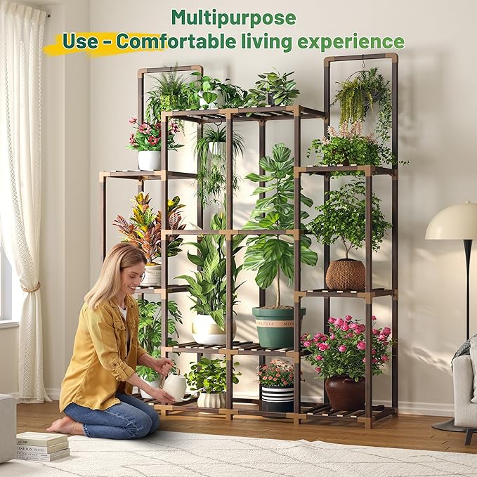 EnHomee Plant Stand Indoor Tall Plant Stand Outdoor Large Wood Plant Shelf Indoor for 14 Pots Plants,4-tiers Plant Holder for Patio Living Room Gardening Balcony 44.8" Wx47.2 Hx11.78 D
