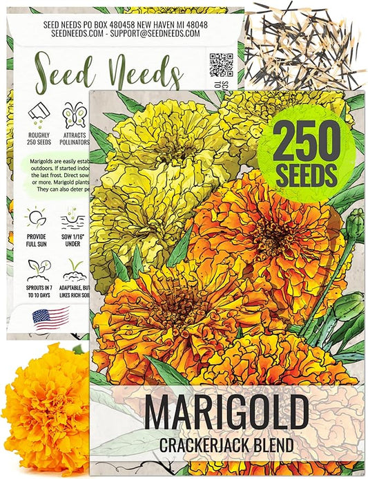 Seed Needs Crackerjack Marigold Seeds for Planting - Heirloom & Open Pollinated Annual Flowers - Plant a Butterfly Garden to Attract Pollinators (1 Pack)