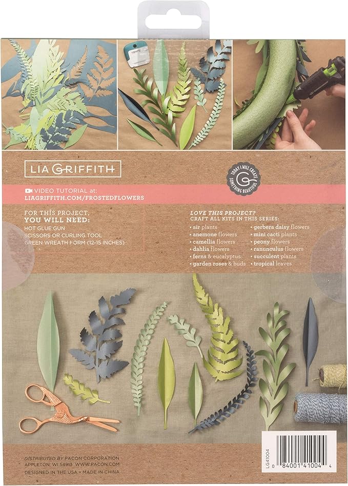 Lia Griffith Frosted Paper Greens Ferns & Eucalyptus, 8.5" x 11", Assorted Colors 24 Pages