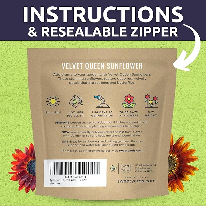 Velvet Queen Sunflower - Large 1 Ounce Packet - 1,000 Flower Seeds for Planting - Helianthus annuus